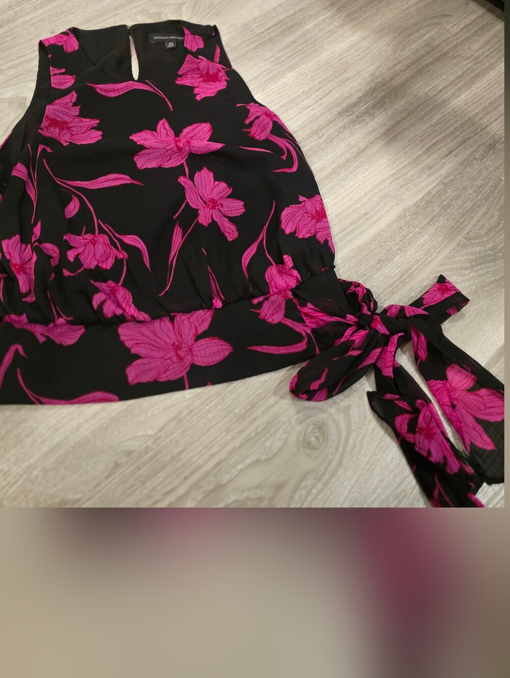 Banana Republic Black Top with Fuchsia Floral Print